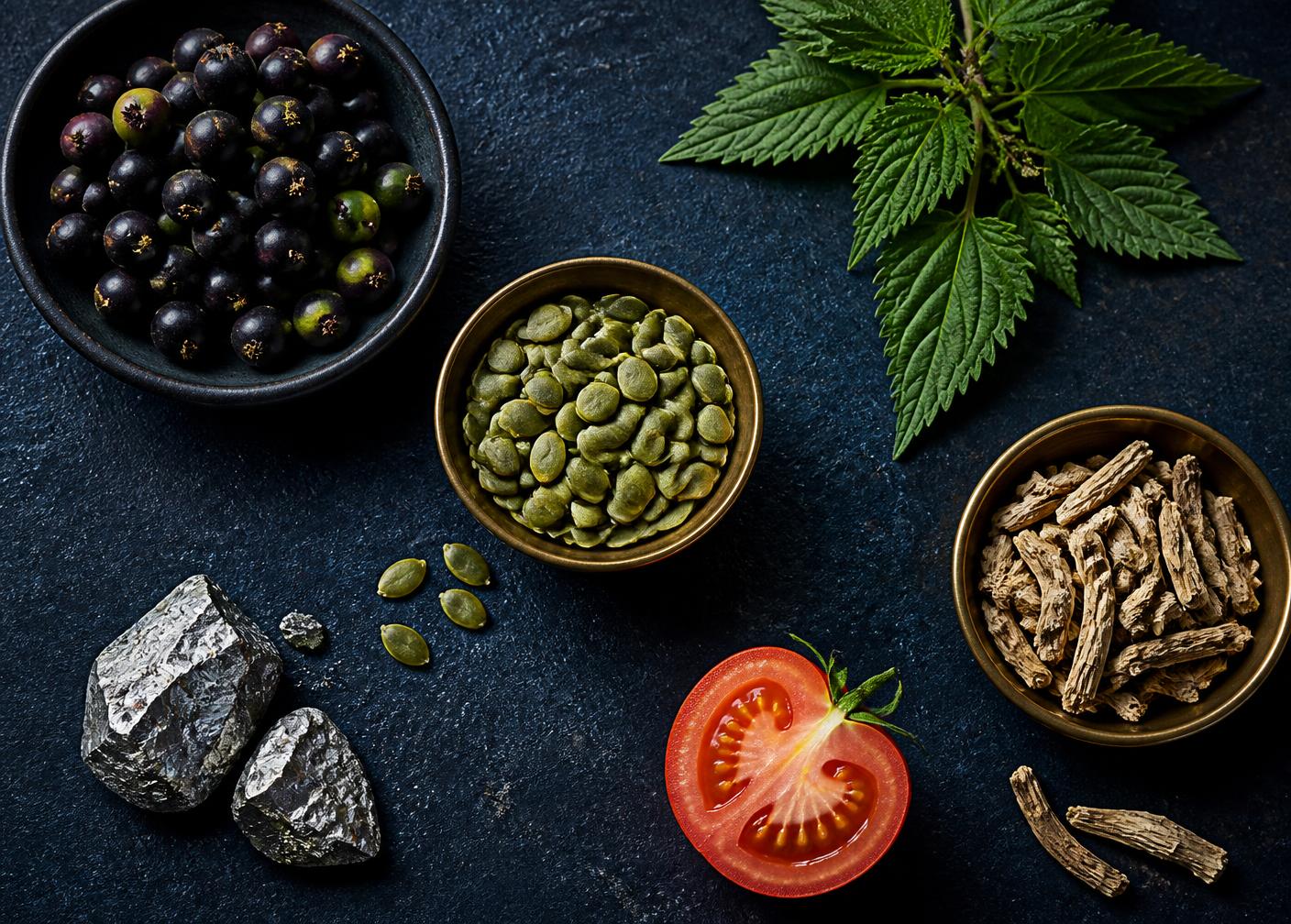 Saw palmetto, pine beta-sitosterol, chelated zinc and lycopene